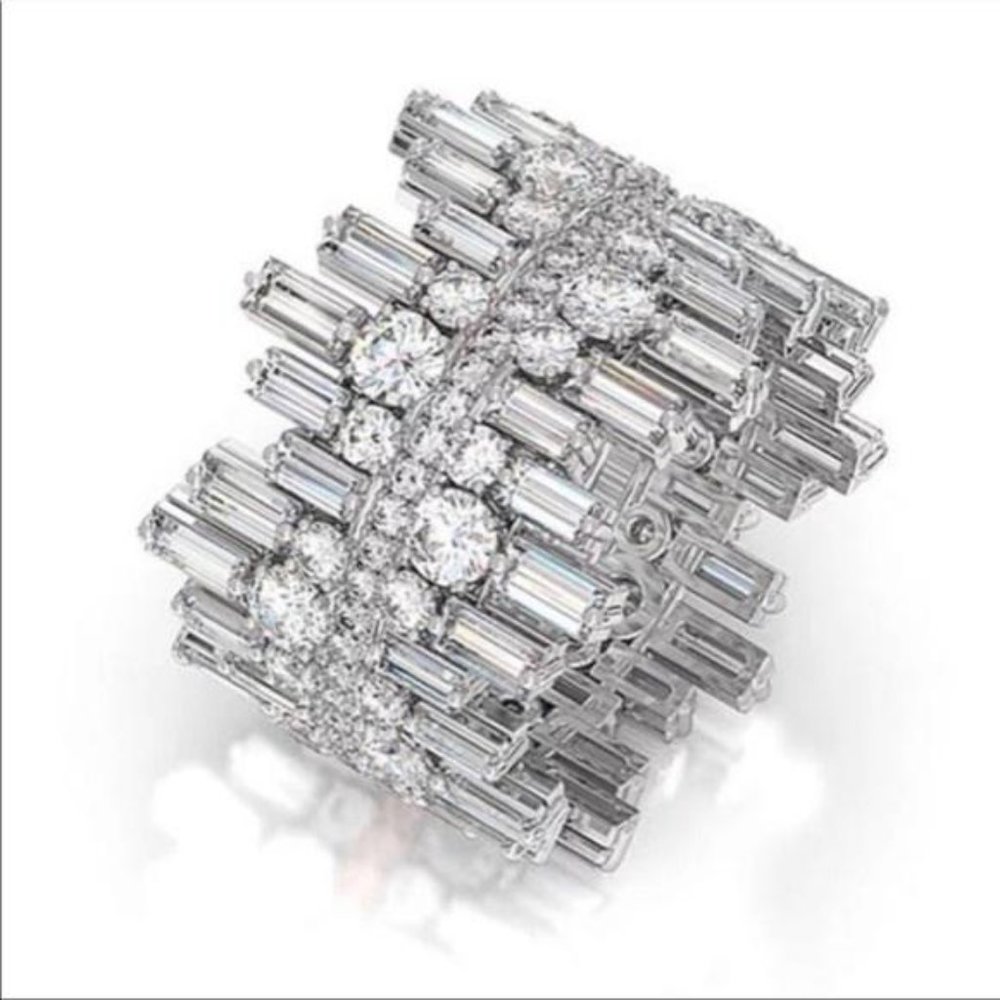 SQUARE 925 STERLING SILVER DIAMOND RING, CUTE RING, SHINY RING. - Picture 6 of 7